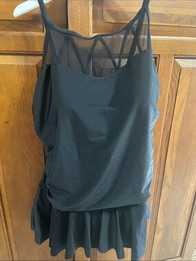 Black Mesh Detail Tank Swim  Dress, Simply Slim NEW Sz. 2X 18/20 w tummy control